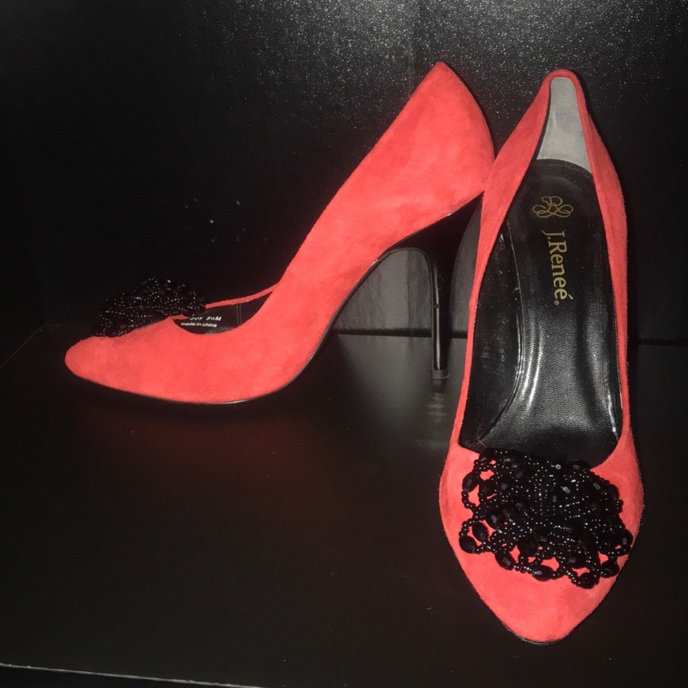 Red, suede J. Renee pumps